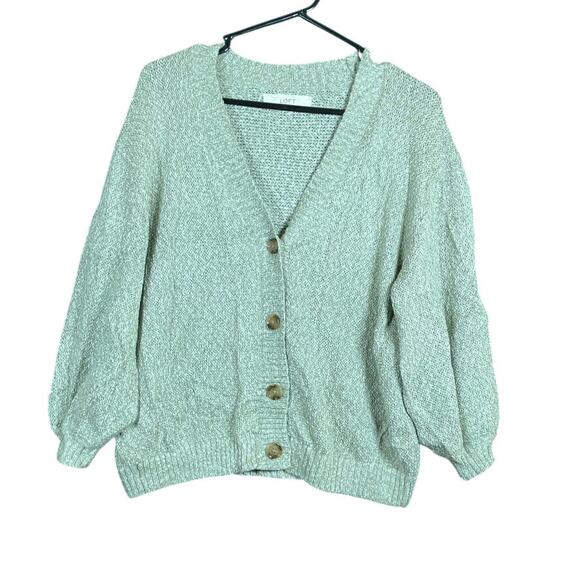 Loft Womens Sweater Speckled Green V Neck Button Down Cardigan Medium - Picture 1 of 12